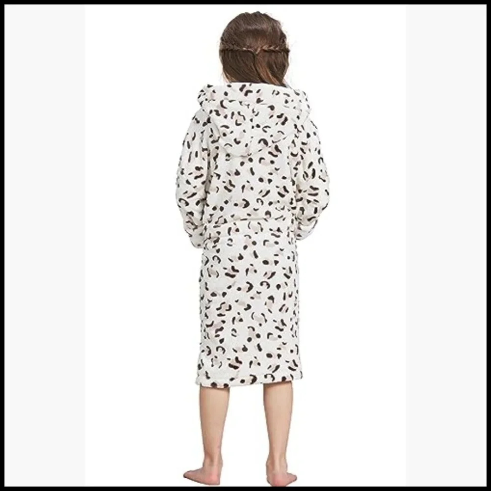 Flannel Hooded Bathrobe for Kids Soft Fleece Pajamas Dressing Gown
